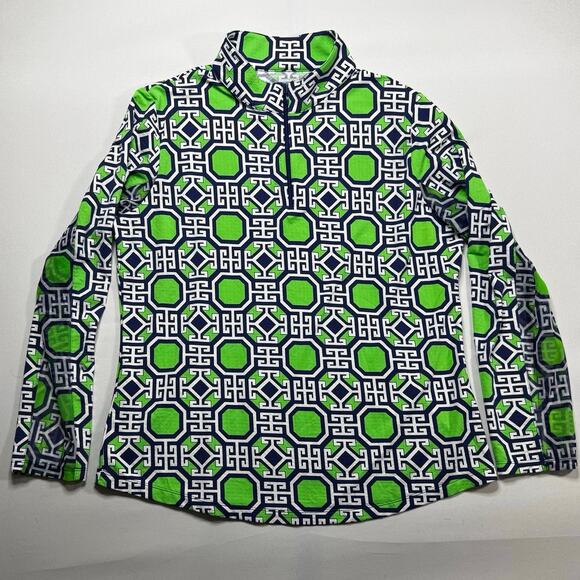 IBKUL Tops - IBKUL Women's Mesh Long Sleeve Geo Print Mock Neck 1/4 Zip Top - Size XL